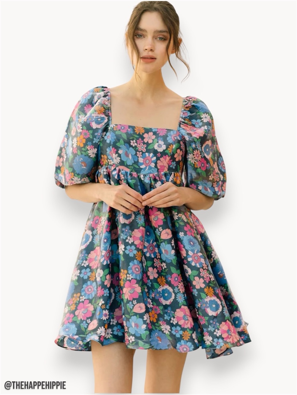 Storia Navy Floral Puff-Sleeve Mini Dress - NWT